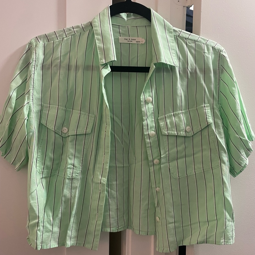 Rag & Bone - Striped Short Sleeve Button-Up Top - XXS